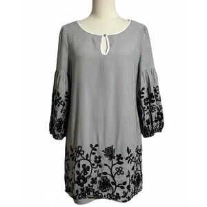 Love Posh Striped Embroidered Bell Sleeve Tunic Sundress Size S